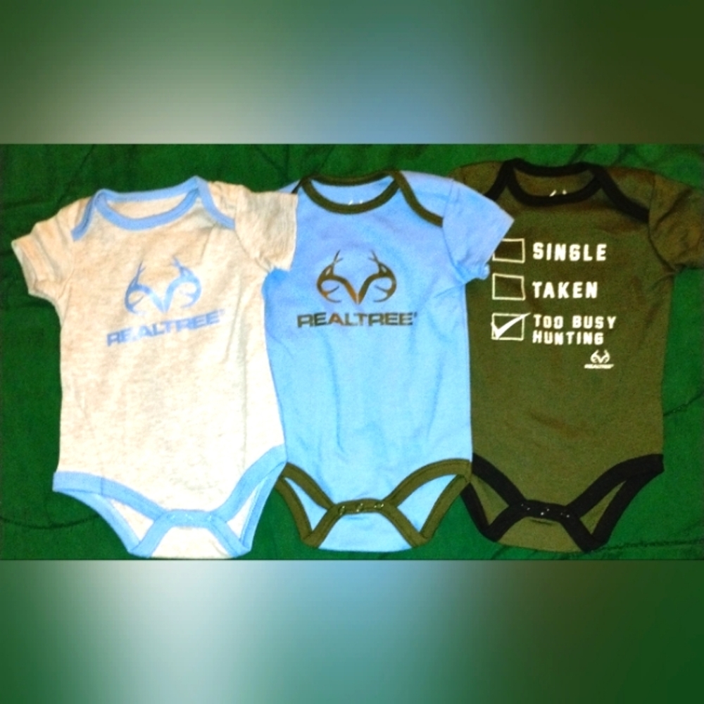 Set of 3 RealTree Original Infant Boys Onesies Too Busy Hunting Size 3-6mo. NWT